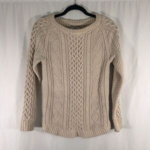 LL Bean Signature Sweater Women XXS Ivory Open Knit Heavy Long Sleeve Round Neck